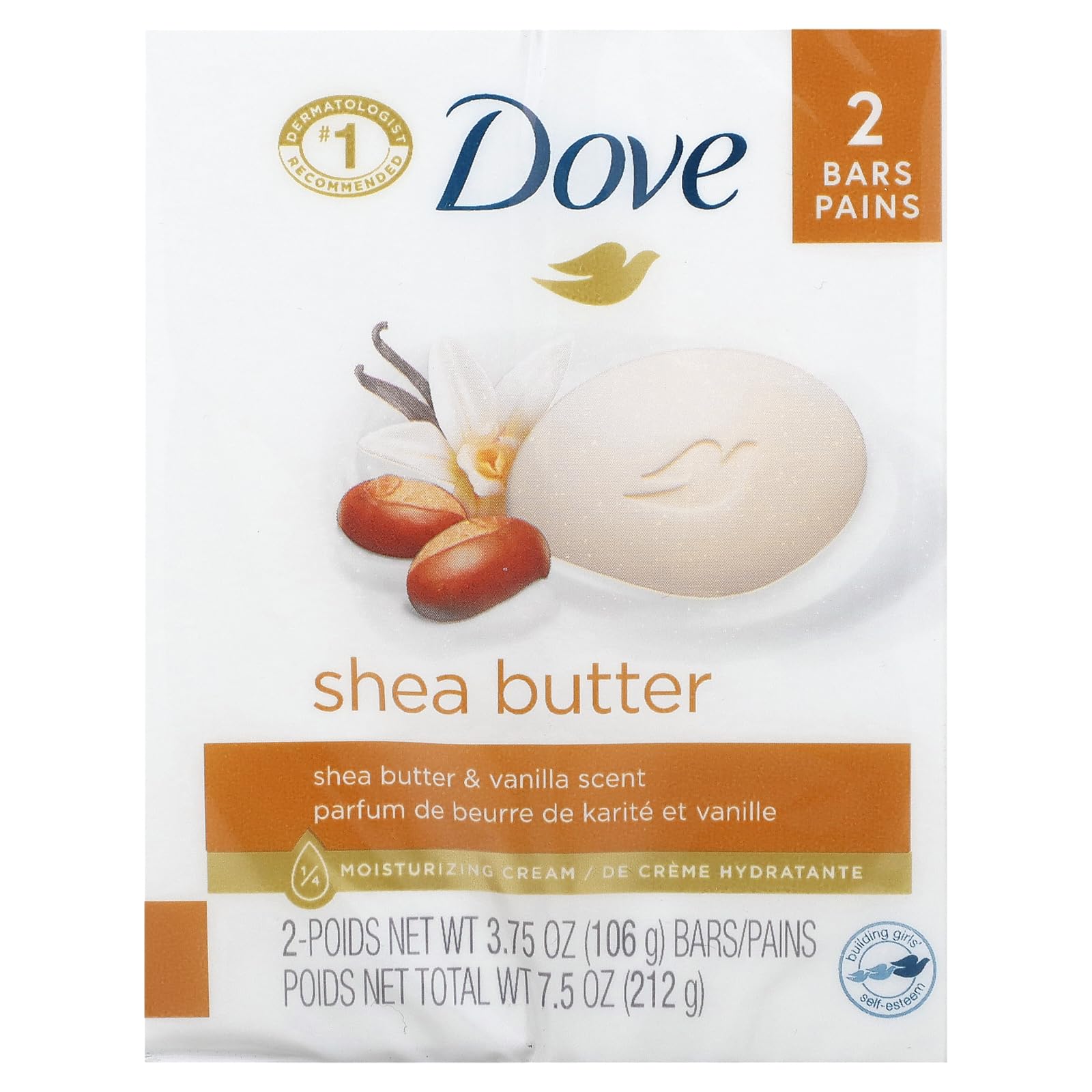 Dove Karité - savon, texture crémeuse prête pour une douche douce.