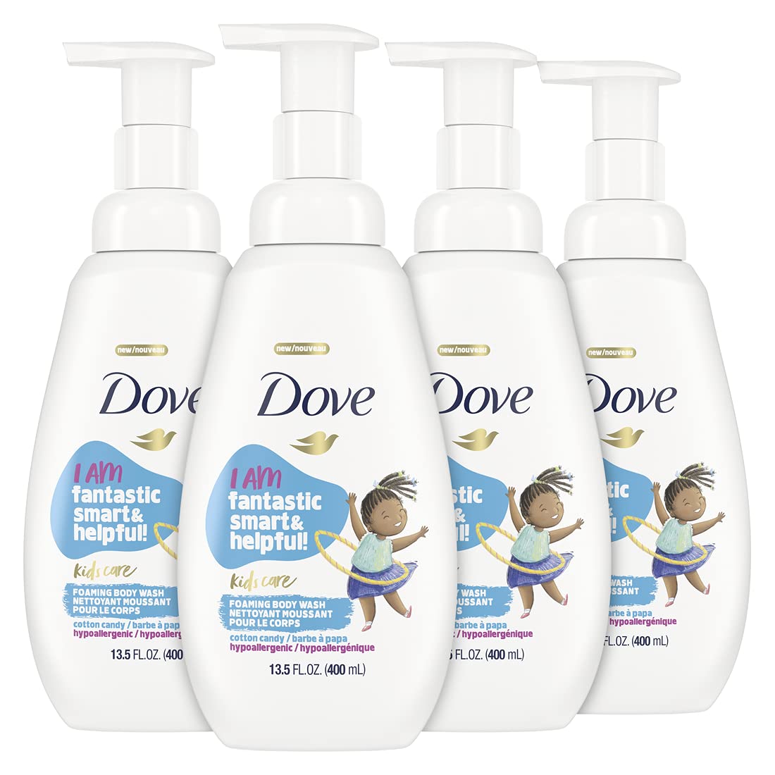Dove Kids Care Cotton Candy, bouteille élégante, peau douce et protégée.