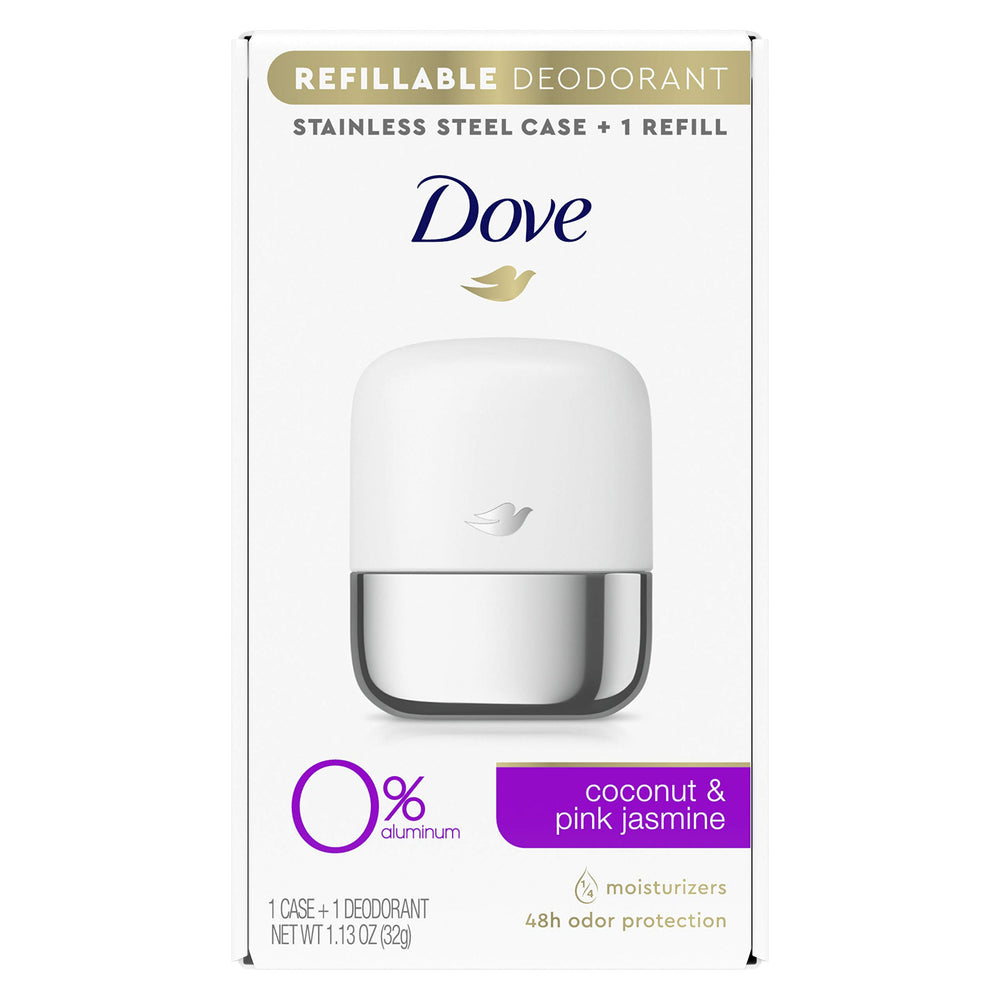 Dove kit démarrage déodorant rechargeable avec étui en inox, réduction des déchets.