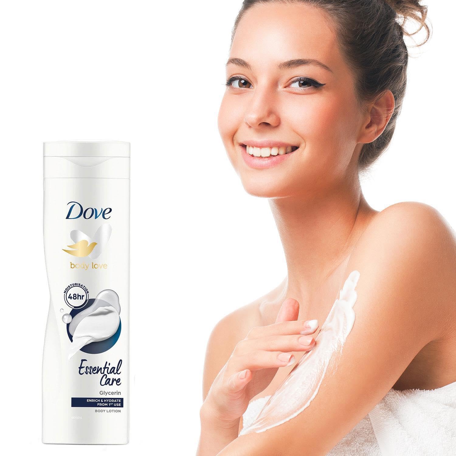 Dove Lotion Corps, application douce à masser sur les zones sèches.