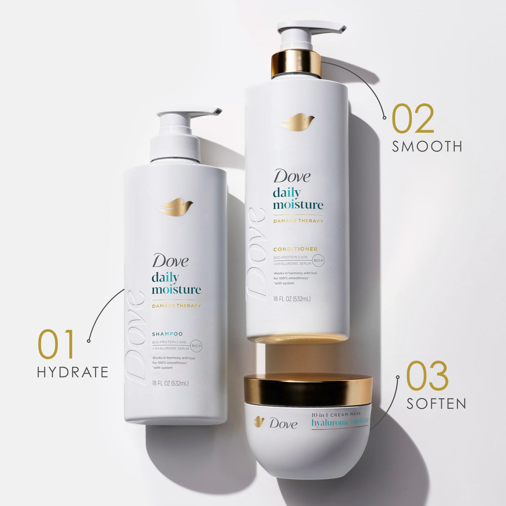Cheveux humides après application du masque Dove.