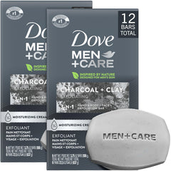 Barre Dove Men+Care Charbon Exfoliant – nettoie et exfolie en douceur pour peau sèche.