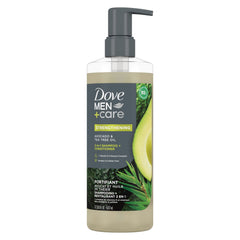 Bouteille Dove Men+Care 2-en-1 Avocat et Thé pour cheveux renforcés.