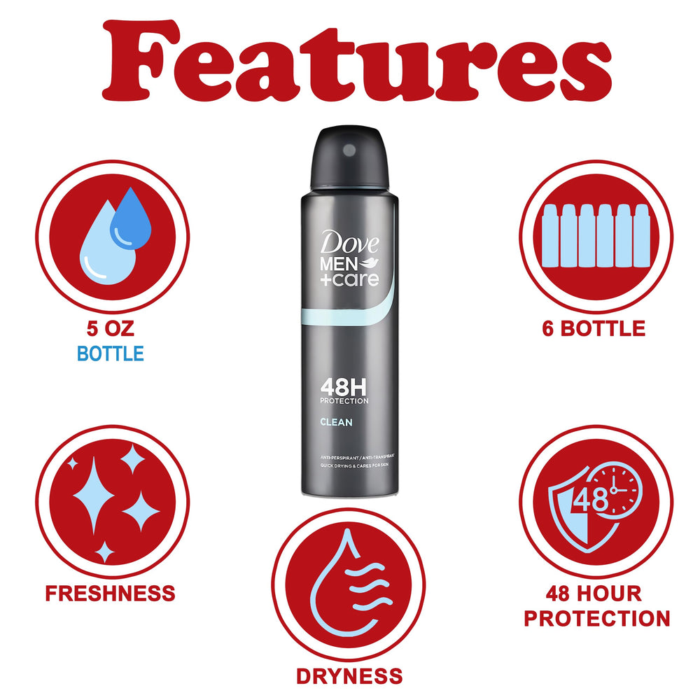 Dove Men+Care Classic Spray, diffusion rapide pour une peau sèche et fraîche.