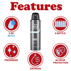 Dove Men+Care Classic Spray, diffusion rapide pour une peau sèche et fraîche.