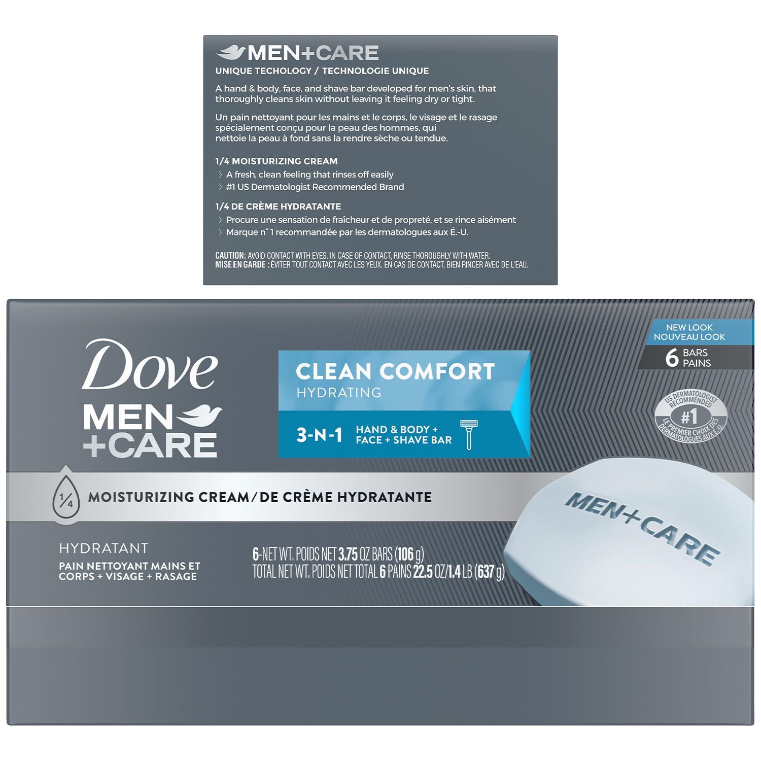 Barre Dove Clean Comfort, crème douce hydratante légère.