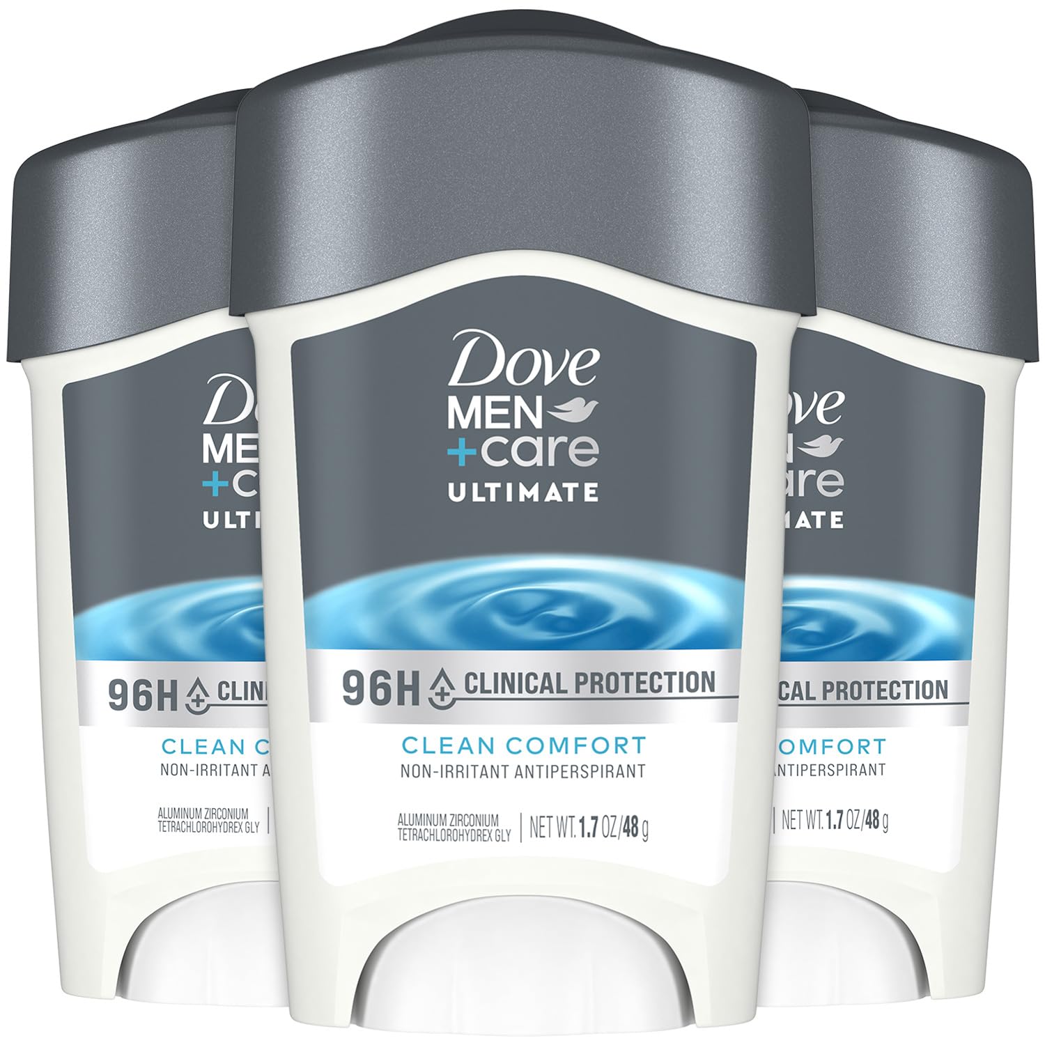 Dove Men+Care Déodorant, emballage avant, parfum frais et protection durable.