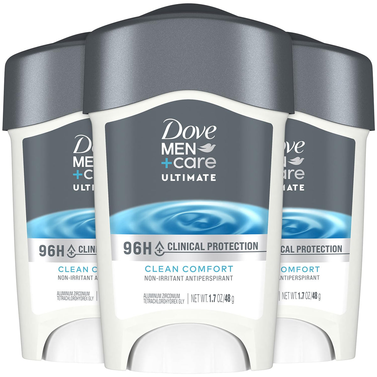 Dove Men+Care Déodorant, emballage avant, parfum frais et protection durable.