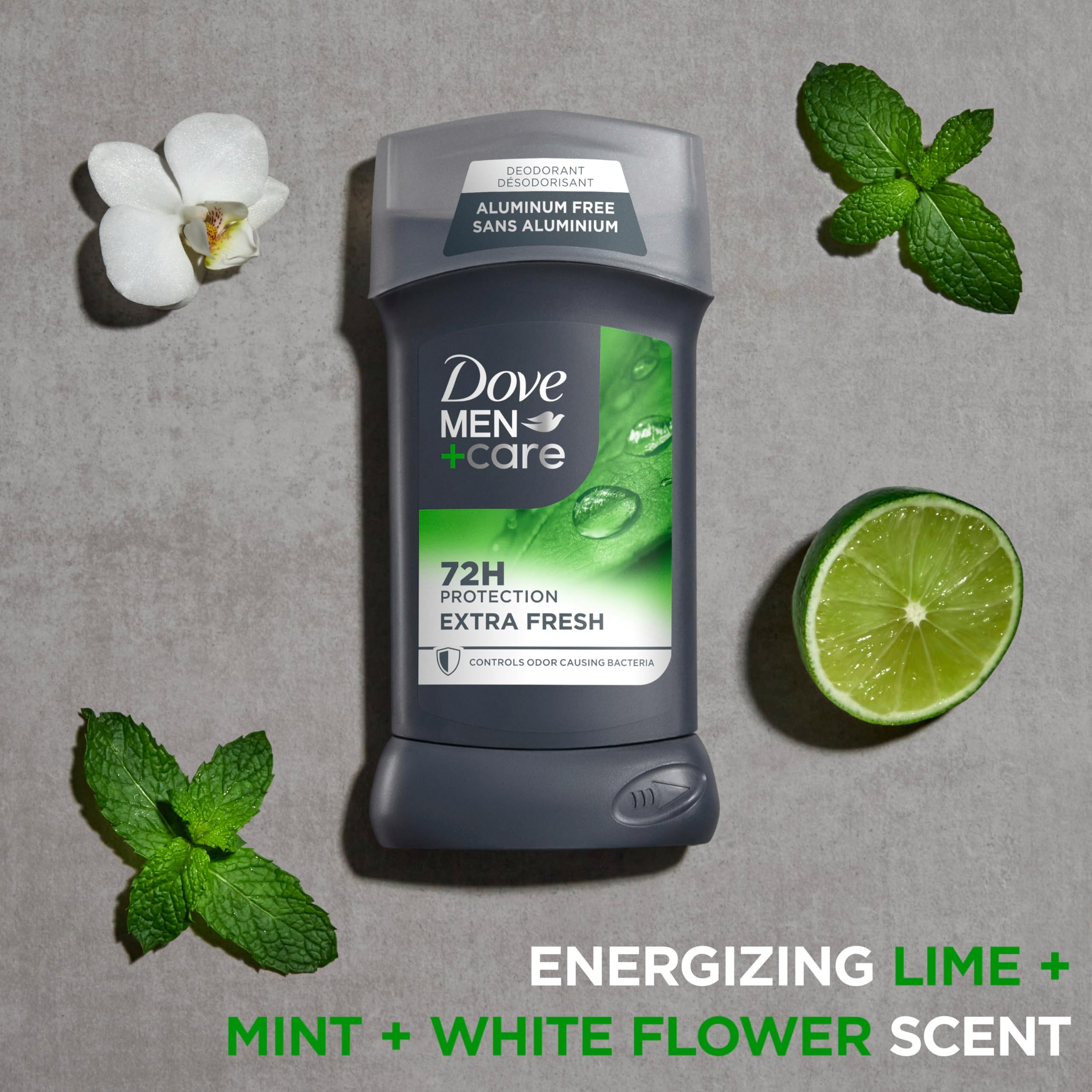 Parfum citrus bergamote-lavande-santal pour Dove Men+Care Déodorant Stick.