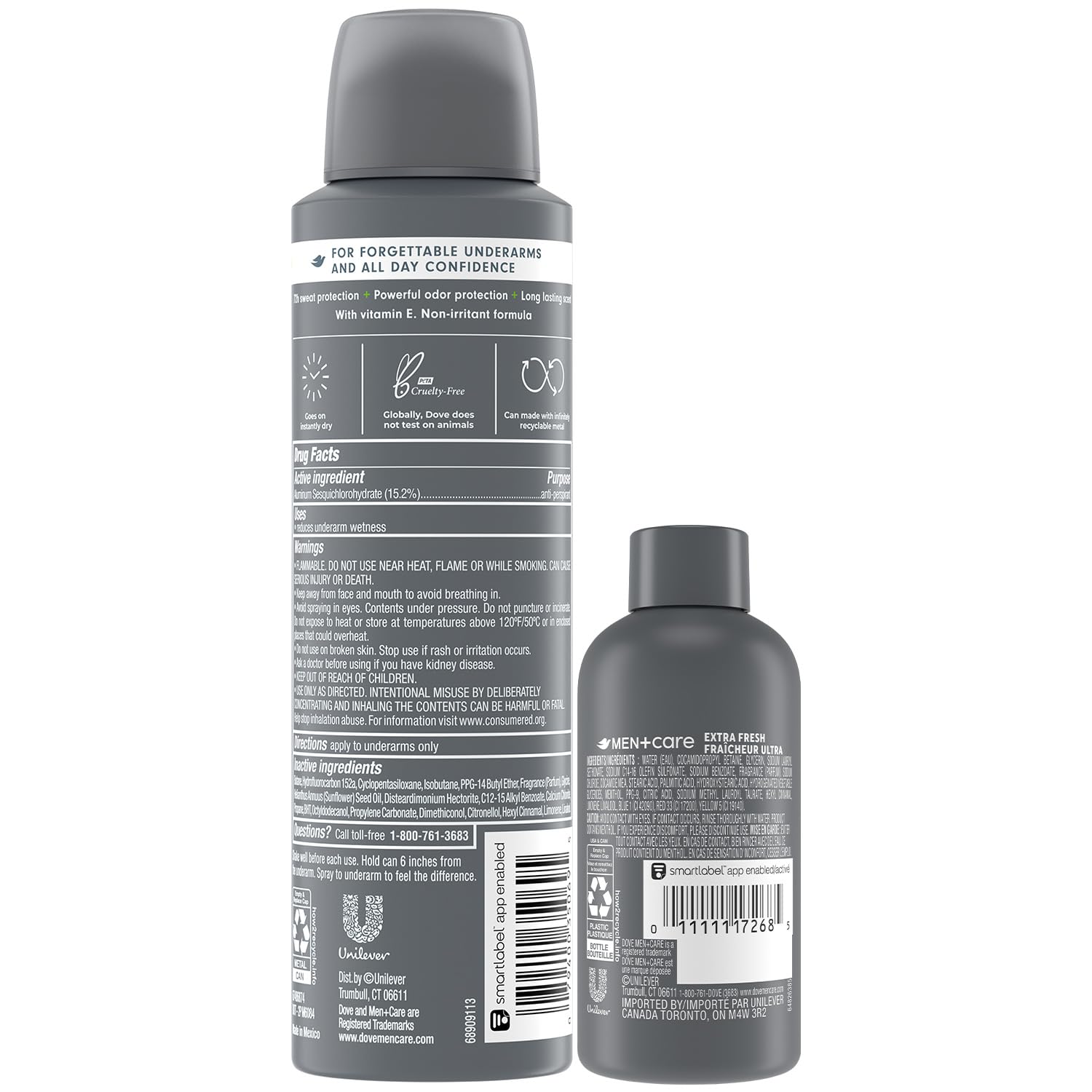 Pulvérisation sèche de Dove Men+Care Dry Spray pour une application rapide.