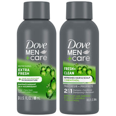 Ensemble voyage Dove Men+Care prêt à emporter dans une trousse, pratique et complet.