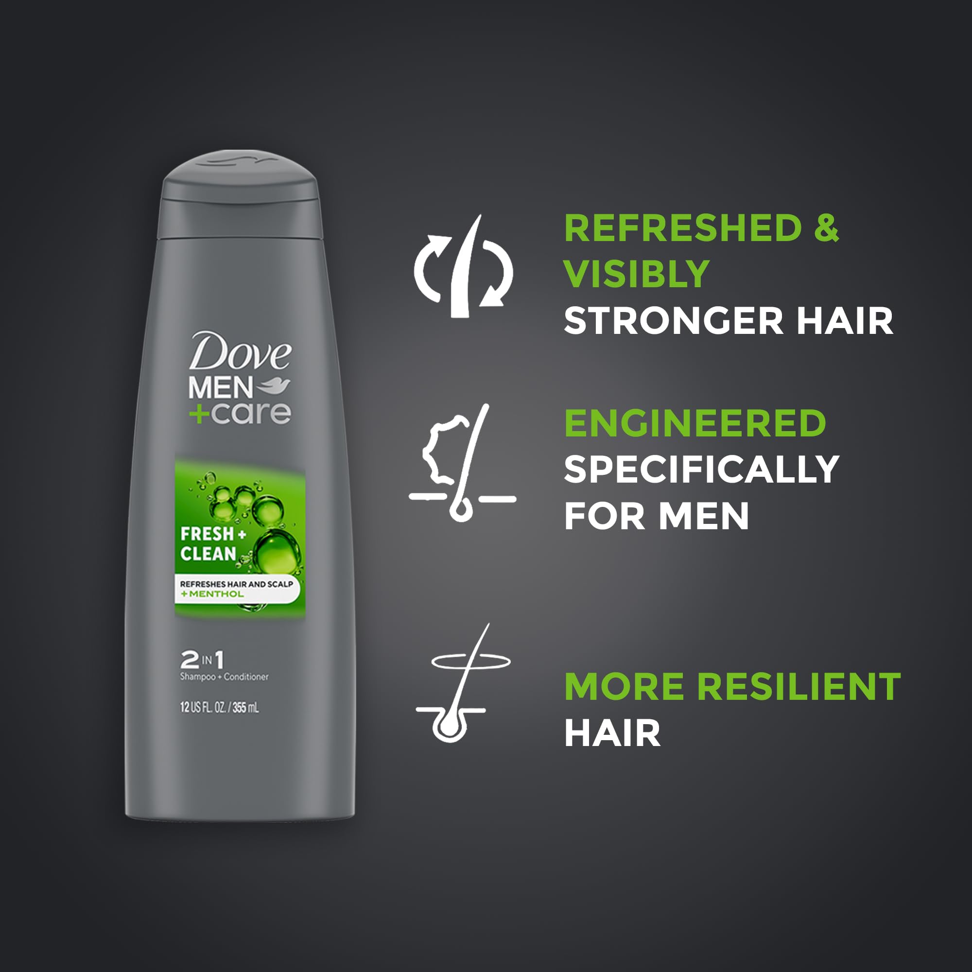 Dove Men+Care Fresh & Clean 2-in-1 Shampoo & Conditioner 12 oz for quick grooming