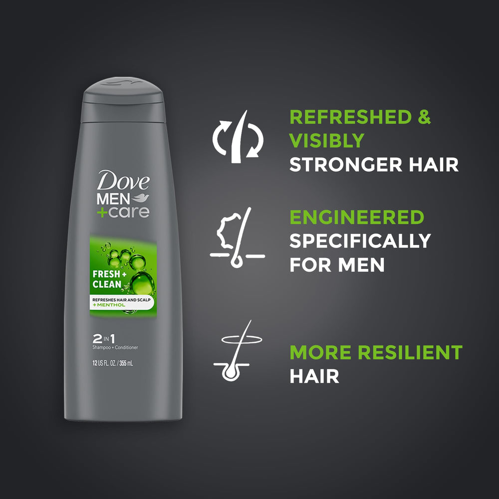 Dove Men+Care Fresh & Clean 2-in-1 Shampoo & Conditioner 12 oz for quick grooming