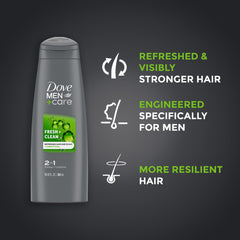 Dove Men+Care Fresh & Clean 2-in-1 Shampoo & Conditioner 12 oz for quick grooming