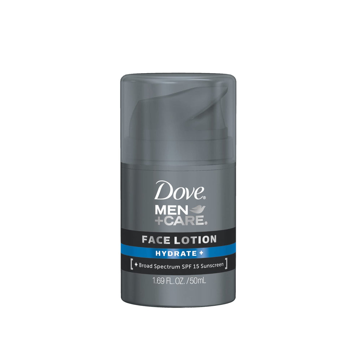 Dove Men+Care Hydrate visage – bouteille montrant hydratation durable sans gras.