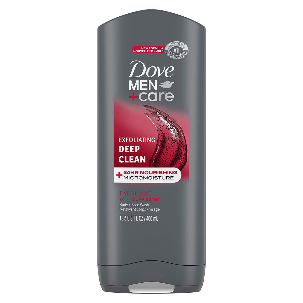Dove Men+Care Deep Clean : bouteille exfoliante pour hydratation durable.