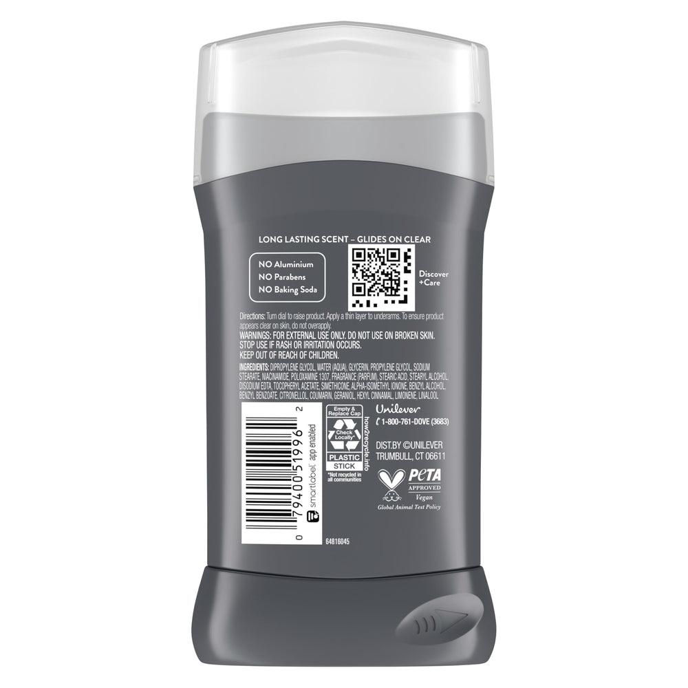 Emballage Dove Men+Care Déodorant Eucalyptus Sauvage, présentation pratique.