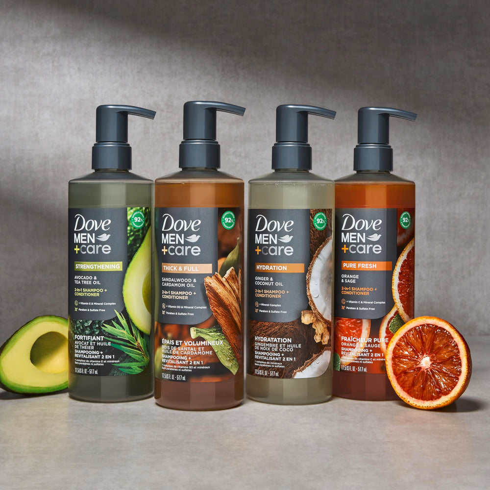 Bouteille Dove Men+Care en plastique recyclé et recyclable.