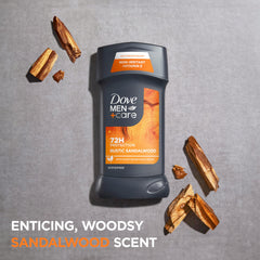 DOVE MEN+CARE Rustic Sandalwood antiperspirant stick with plant-based moisturizers protects skin while keeping you dry.