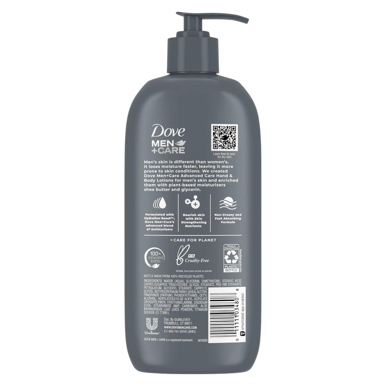 Dove Men+Care sensitive skin lotion tube boosts hydration without heaviness.