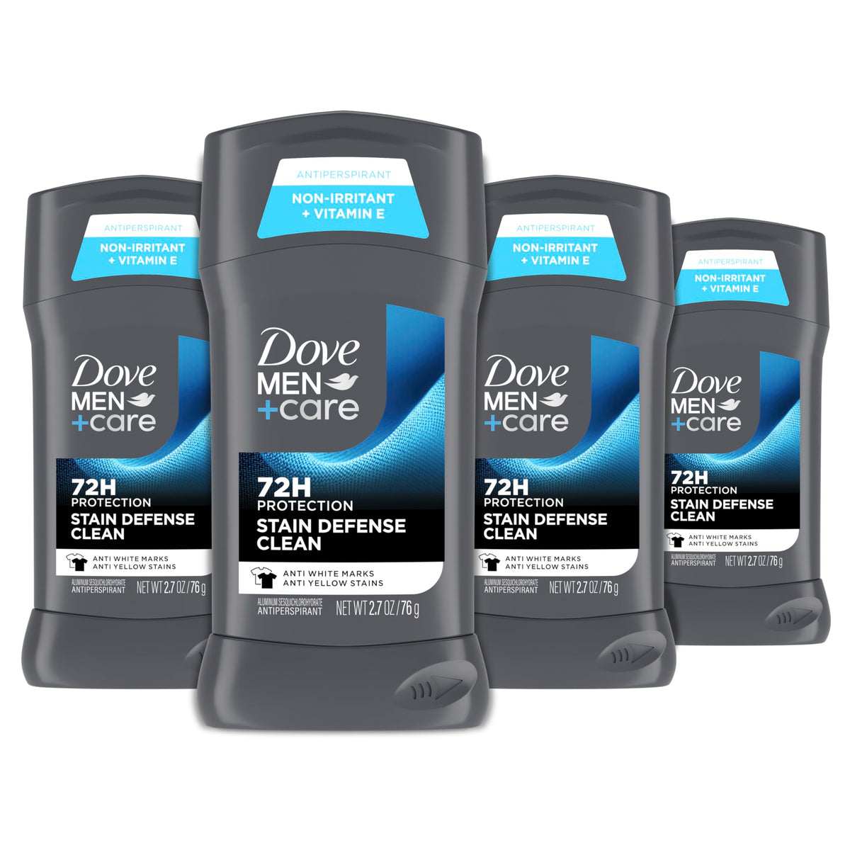 Dove Men+Care Stain Defense Clean batonnet 4-pack, emballage visible et format pratique