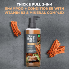 Dove Men+Care avec vitamine B3 et minéraux pour cheveux renforcés.