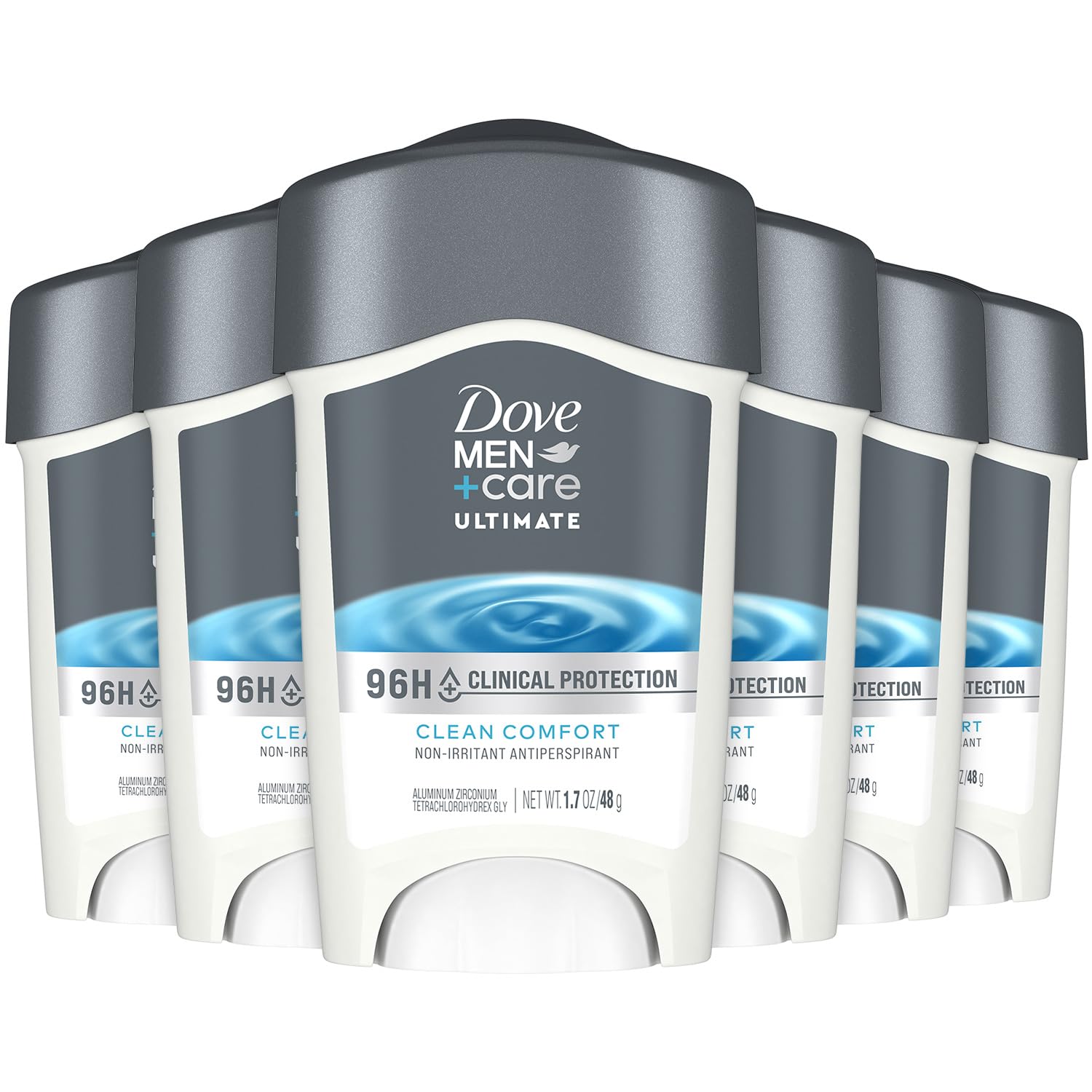 Dove Men+Care Déodorant 96H emballage visible, protection longue durée.