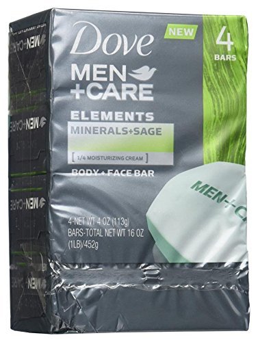 Savon Dove Men+Care Minéraux et Sauge en emballage, énergie et fraîcheur quotidiennes.