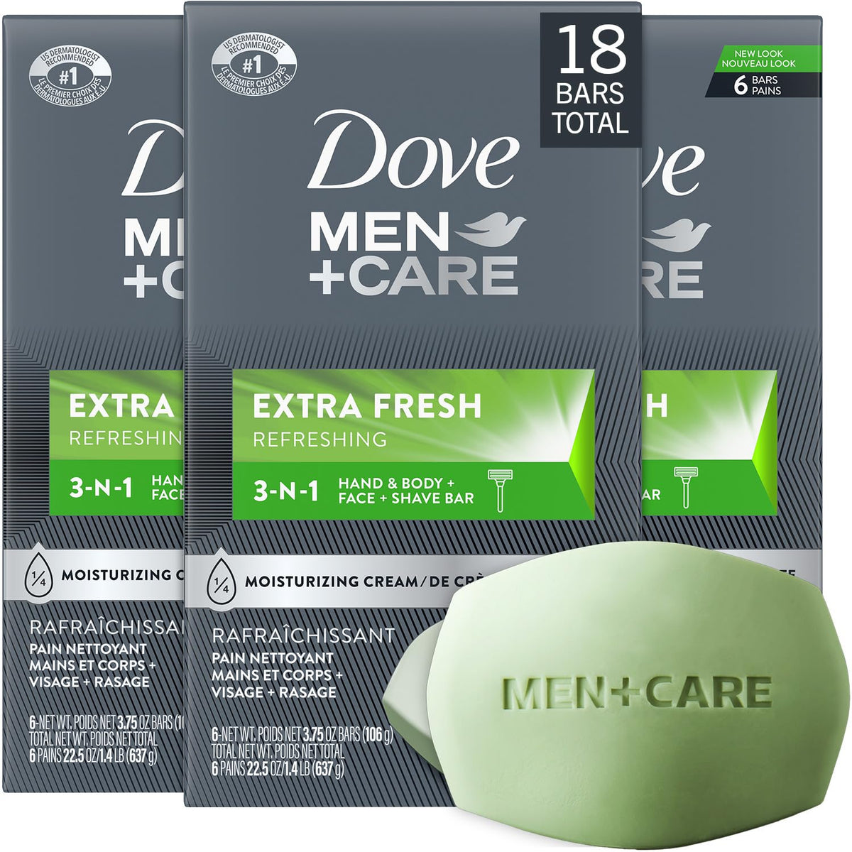 Savon Dove Men+Care Extra Frais emballage pratique pour un achat en pack.