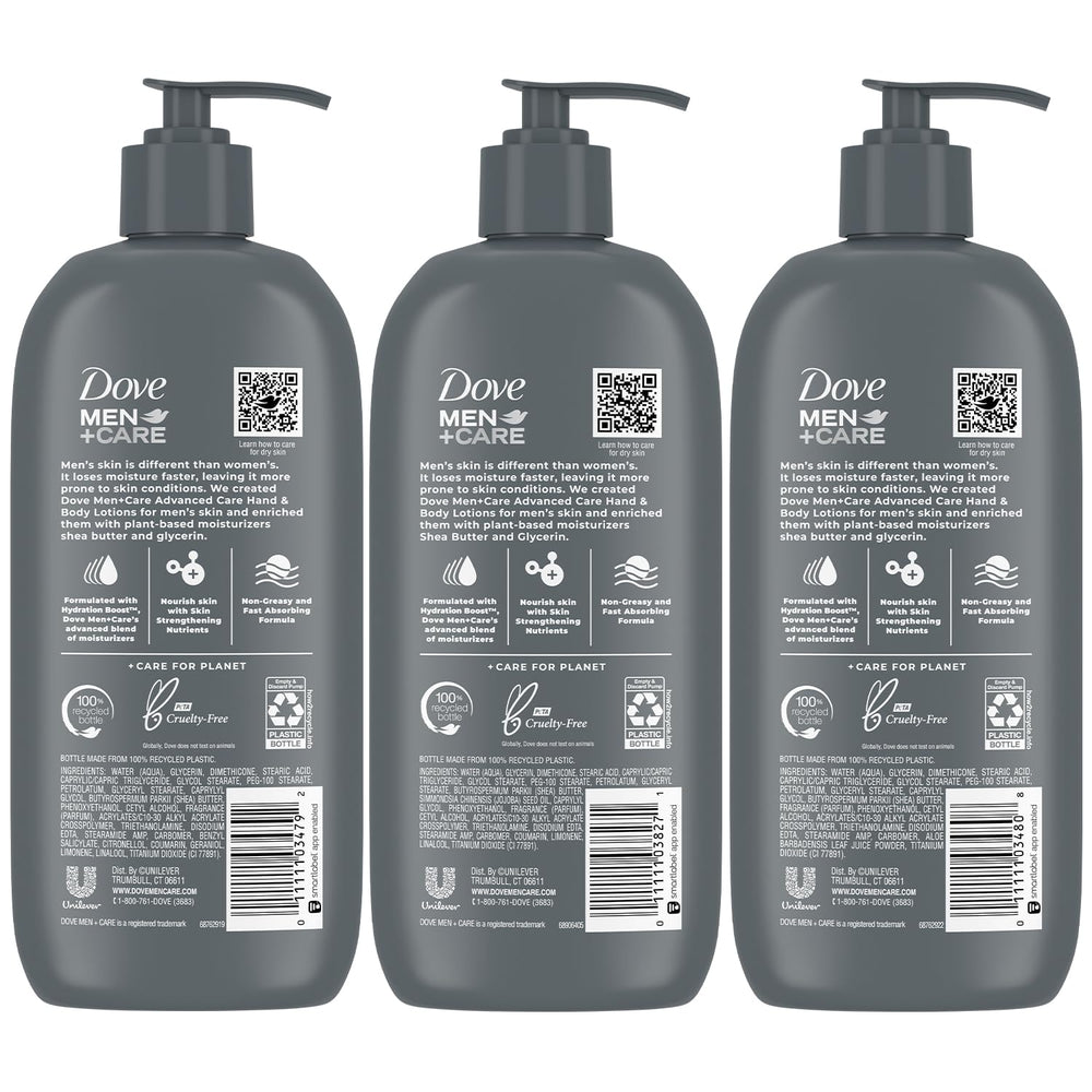 Lotion Dove Men+Care peau sensible à l’aloe vera, douceur apaisante et hydratation.