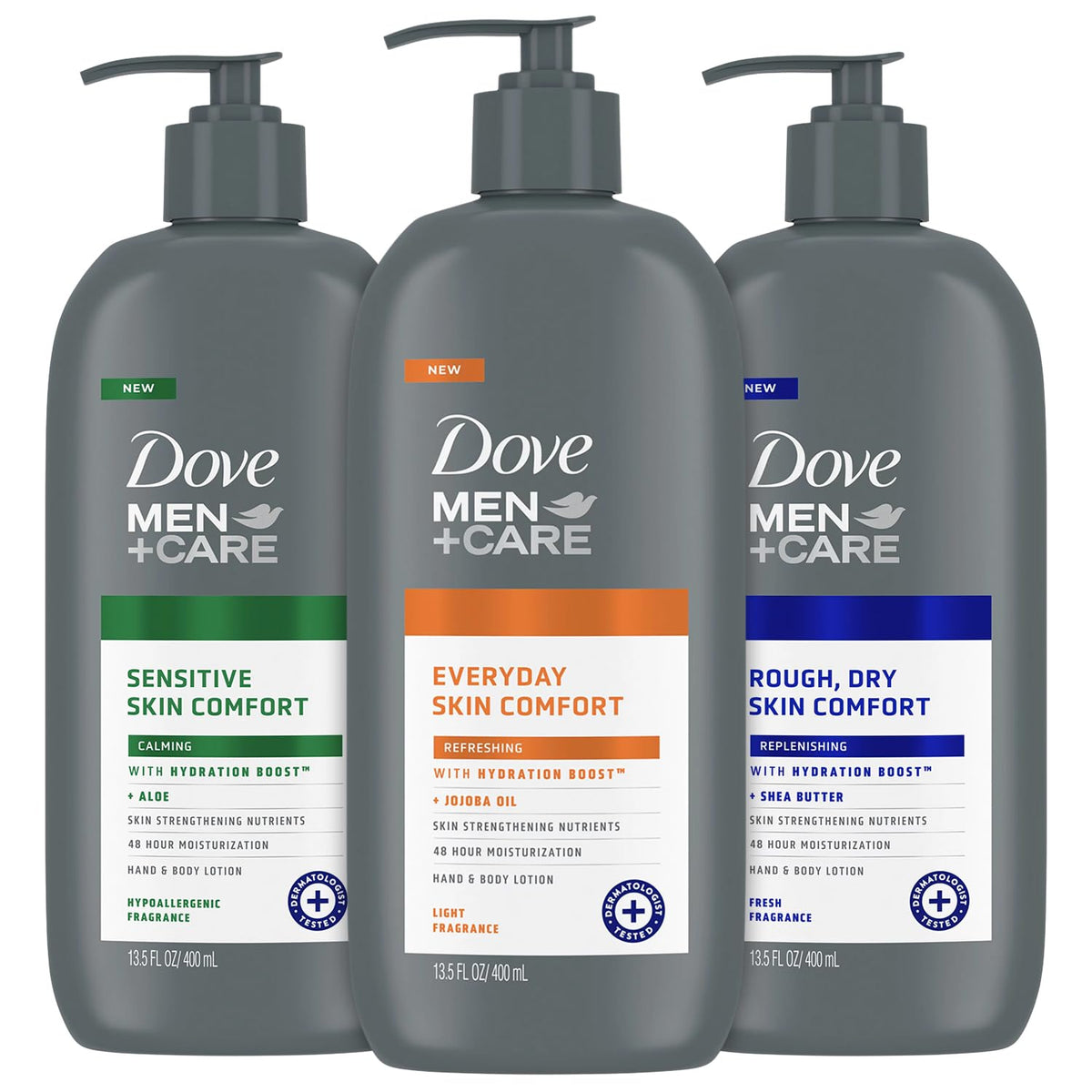 Lotion Dove Men+Care pour peau très sèche au beurre de karité, hydratation longue durée.