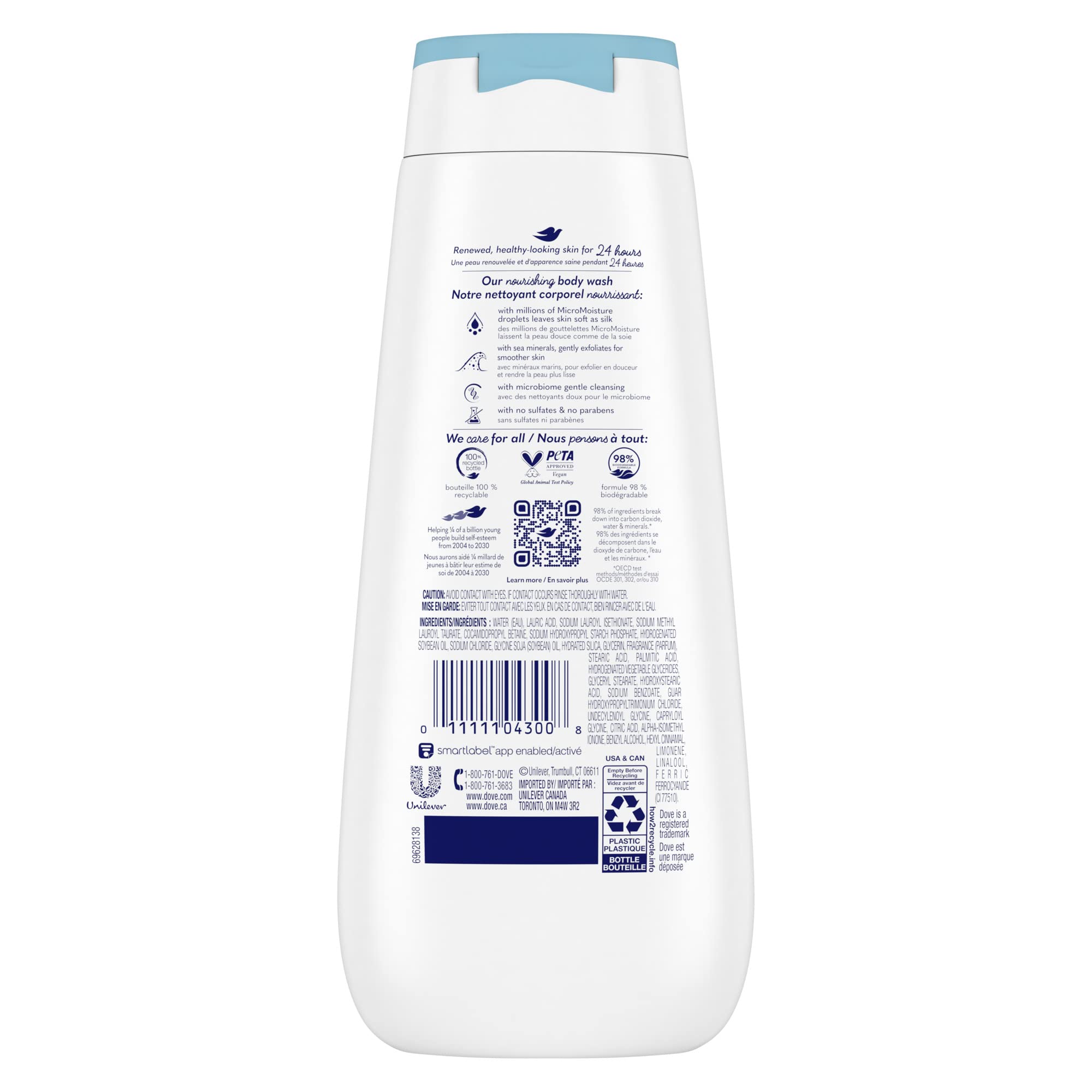 Dove minéraux marins exfoliation douce révèle peau lumineuse.