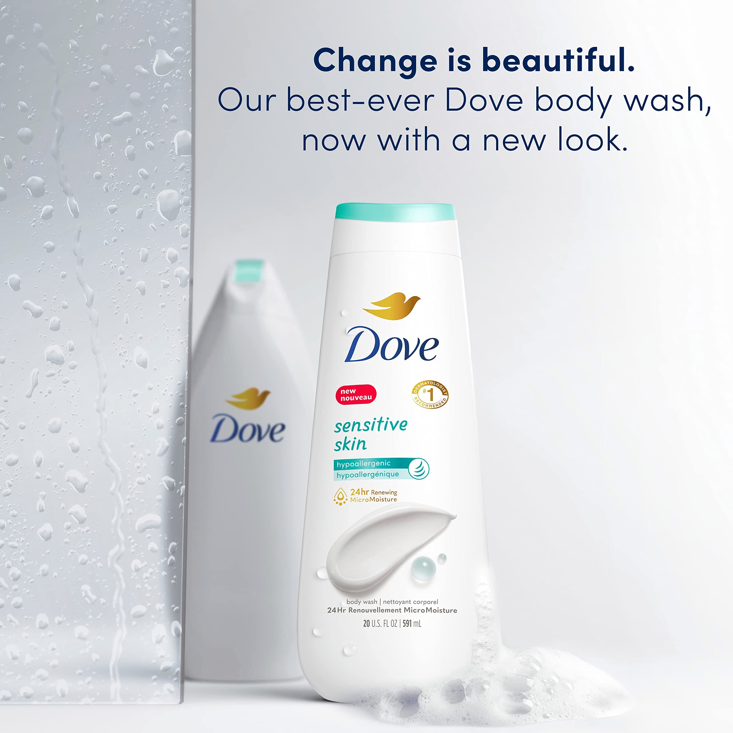 Mousse généreuse Dove lors de la douche, expérience douce et luxueuse.