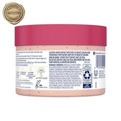 Parfum grenade fruity Dove pendant l exfoliation corporelle.