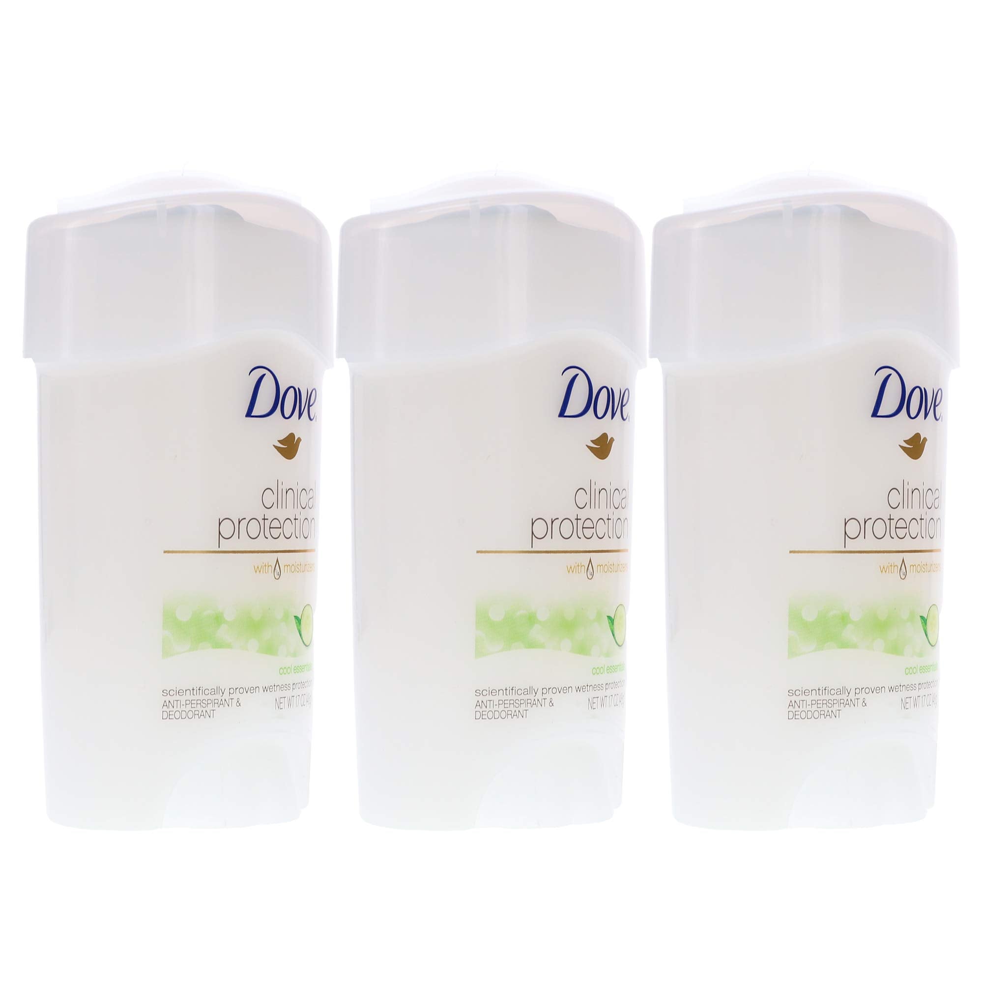 Dove Protection Clinique Frais Essentiels, emballage triple prêt à emporter en voyage.