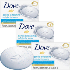 Dove Savon 3-en-1 avec exfoliation douce pour peau lumineuse.