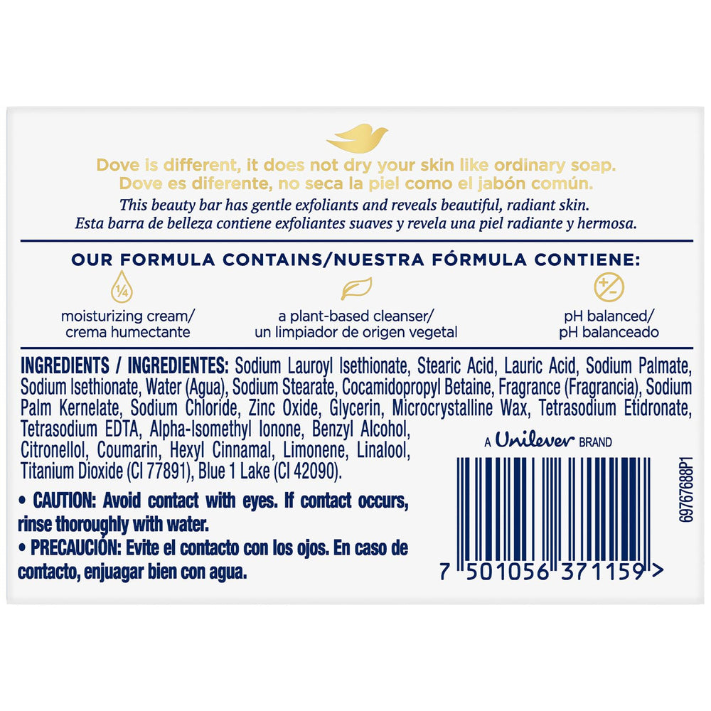 Dove Savon crème hydratante pour peau douce après douche.