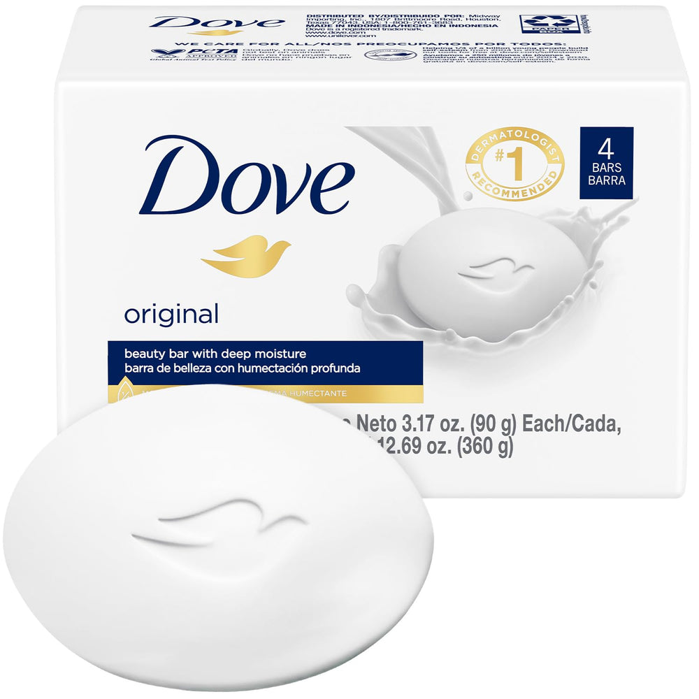 Savon Dove Original pack quatre barres pour usage pratique.