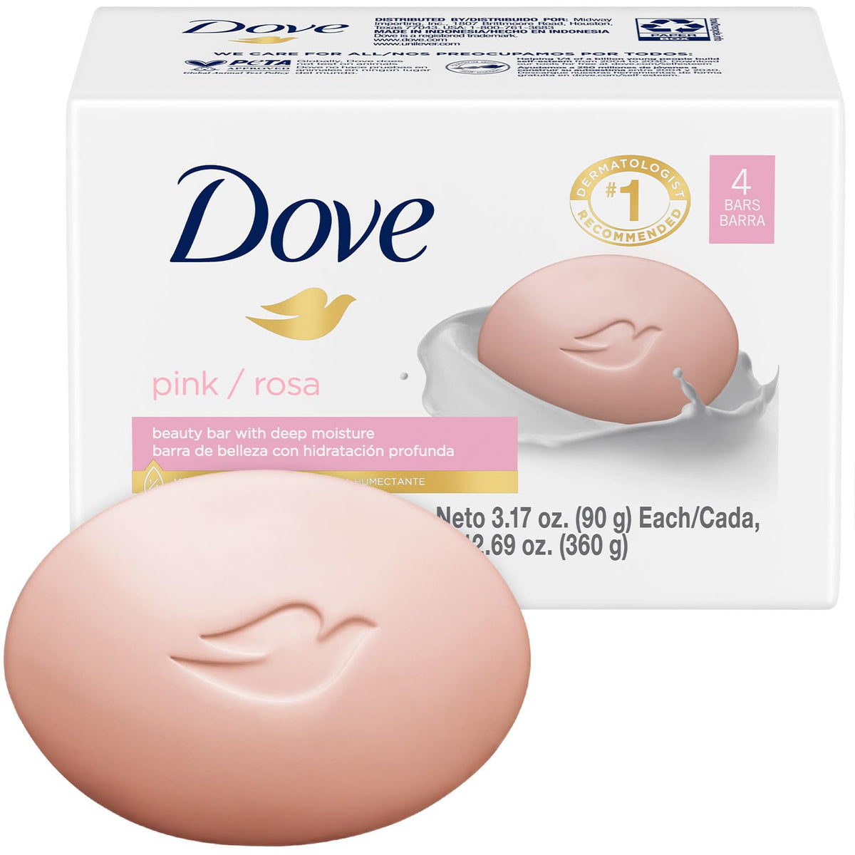 Savon Dove Beauté Rose en pack de 4 barres, hydratation douce visage-corps-mains.