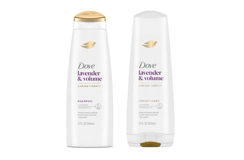 Shampoing épaisissant Dove en bouteille offrant du volume et du corps.