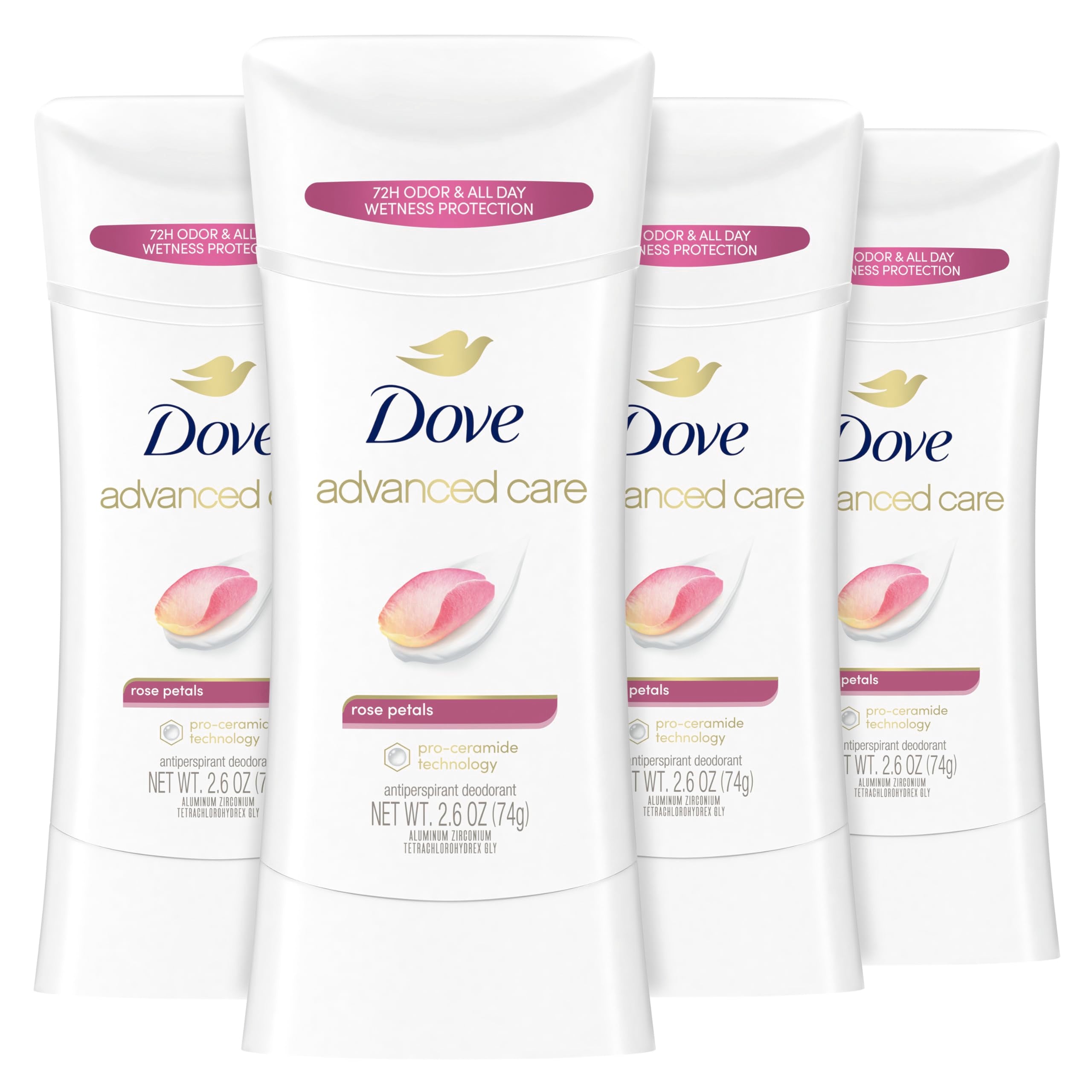 Dove Soin Avance Rose Petales bâton après rasage apaise et hydrate la peau.
