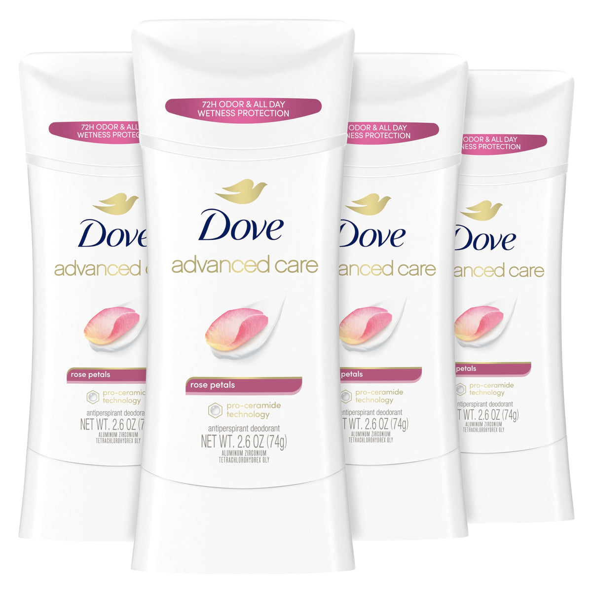 Dove Soin Avance Rose Petales bâton après rasage apaise et hydrate la peau.