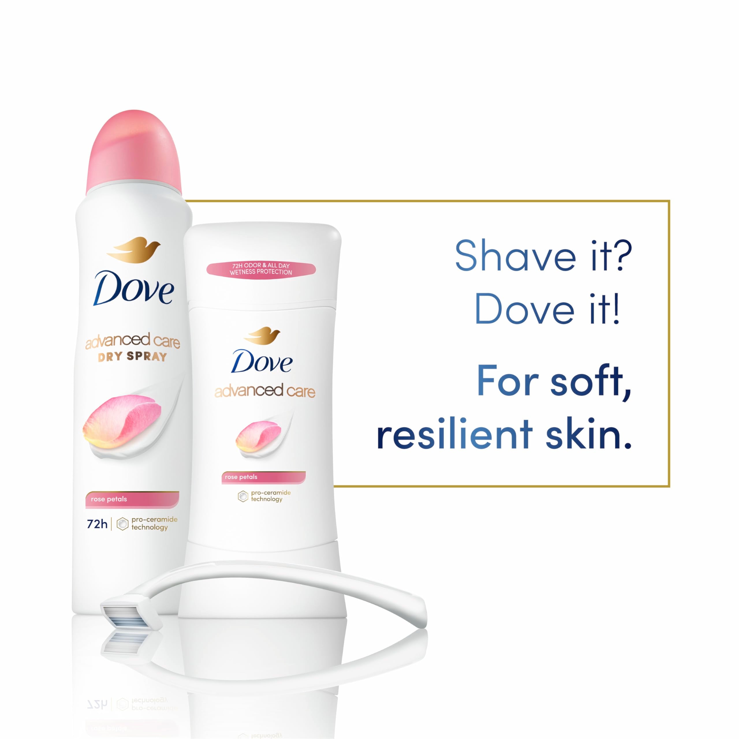 Dove Soin Avance Rose Petales parfum rose et pêche pour une sensation rafraichissante.