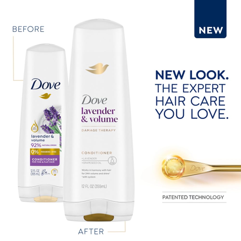 Texture crèmeuse Dove avec parfum délicat sur cheveux lavés.
