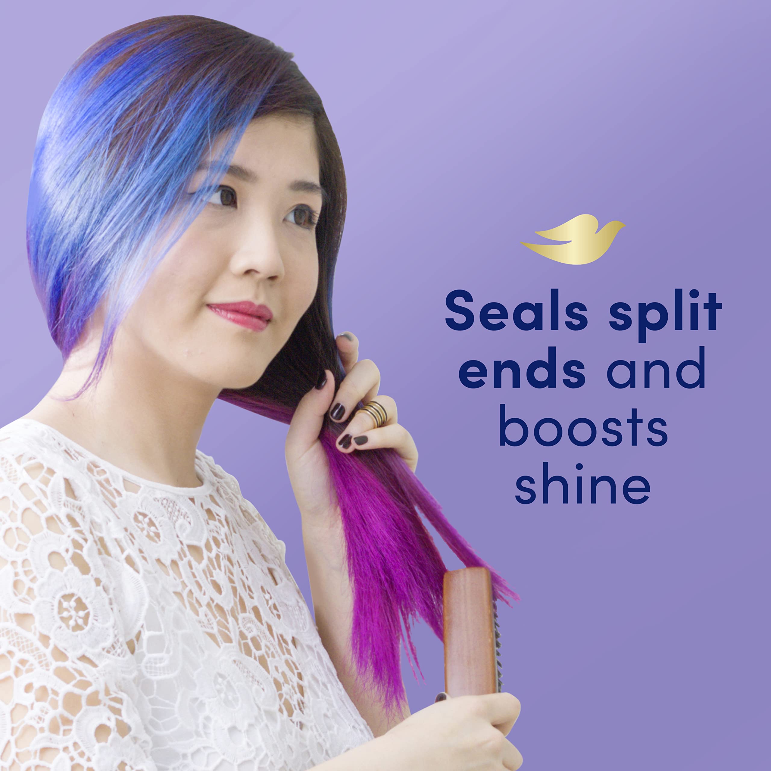 Dove Hair Therapy application du sérum avant coiffage pour une répartition uniforme.