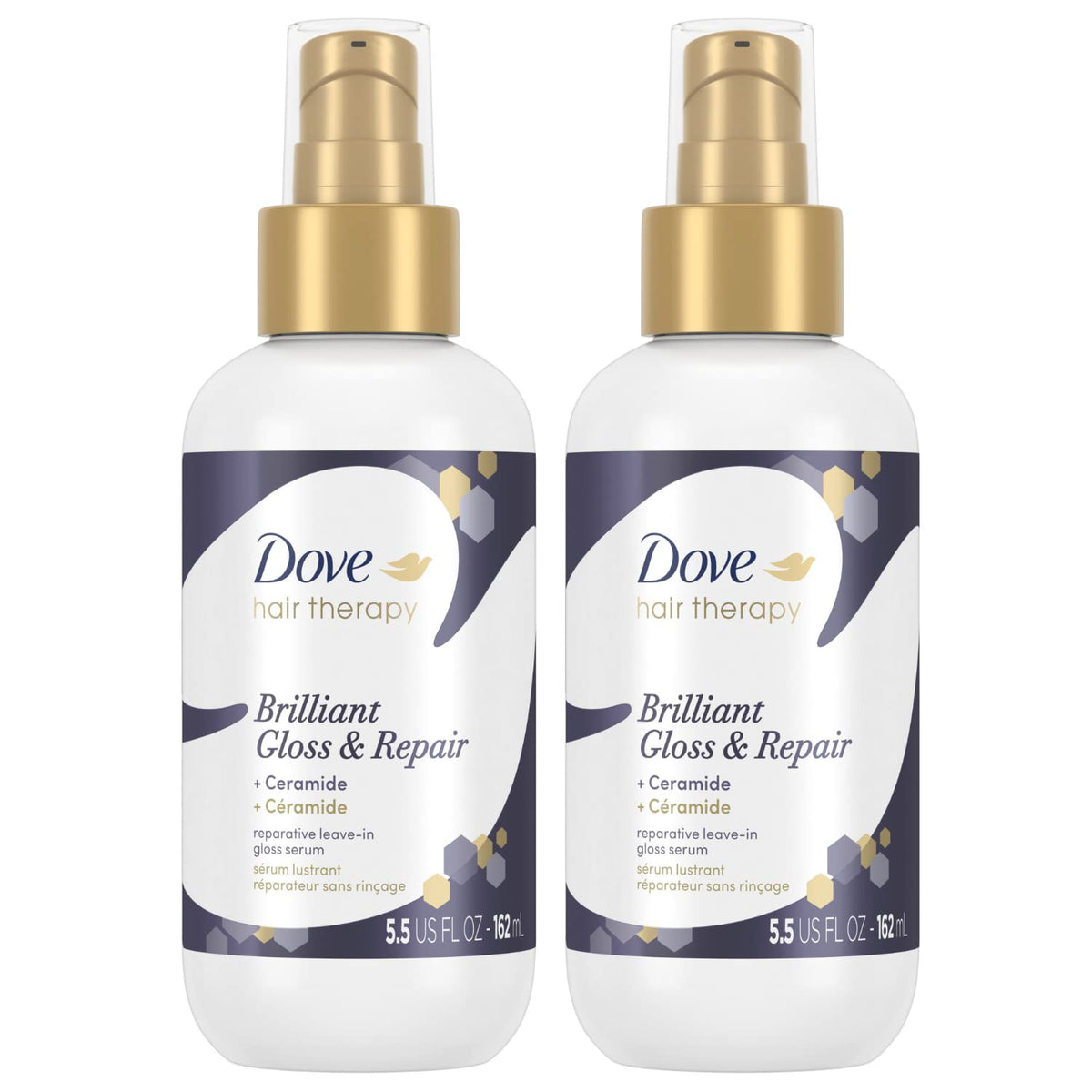 Flacon Dove Hair Therapy, serum brillant pour des cheveux plus lisses et hydratés.