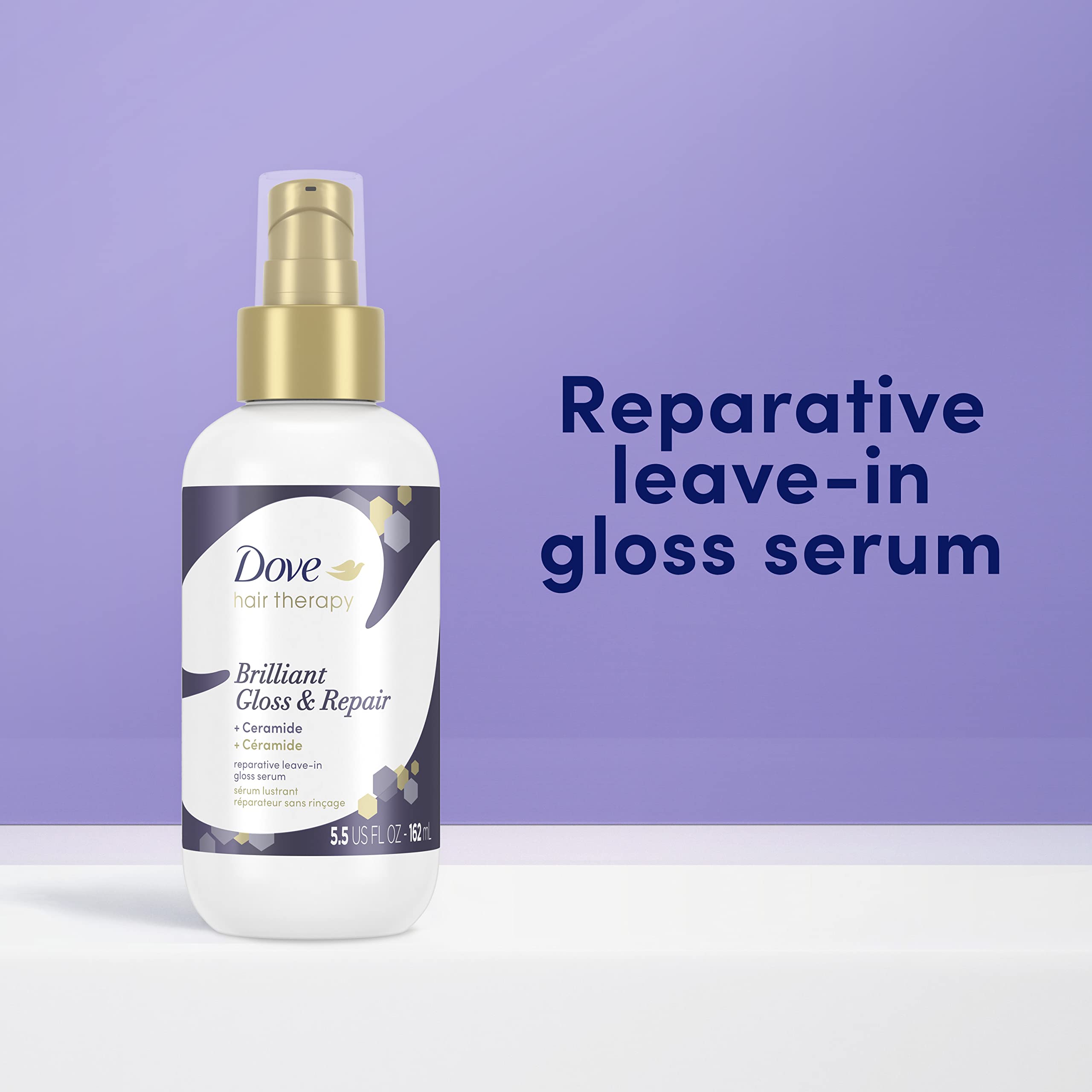 Dove Hair Therapy finition satinée et brillante pour plus de douceur.