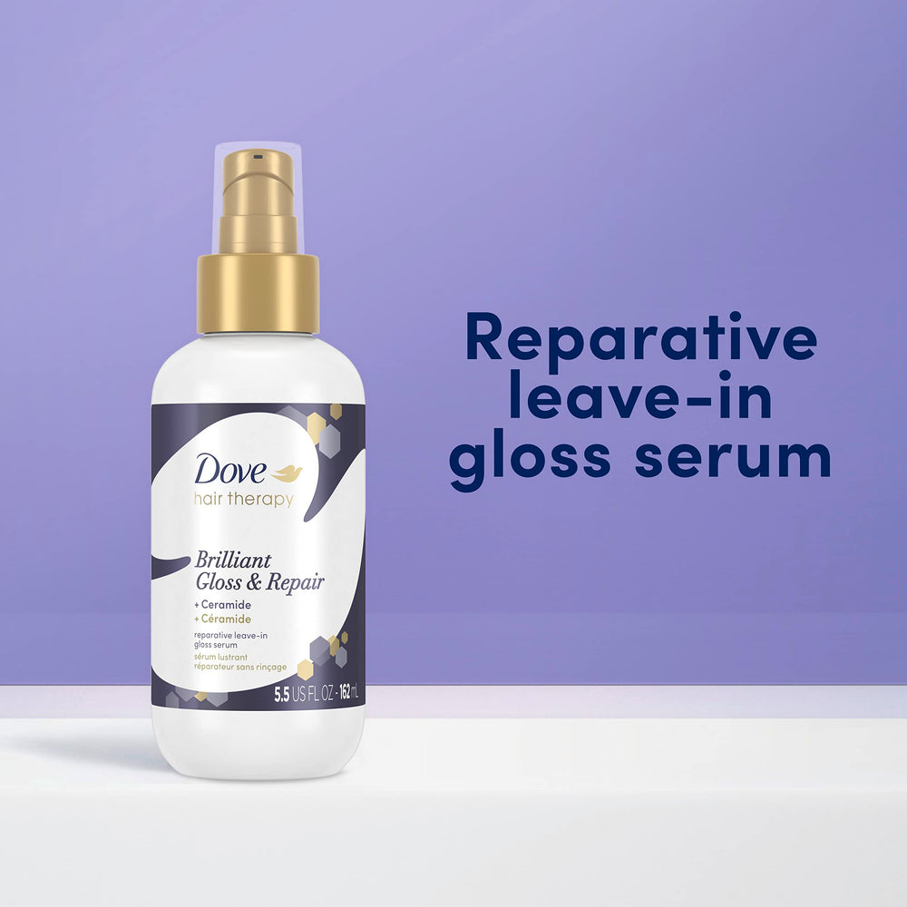 Dove Hair Therapy finition satinée et brillante pour plus de douceur.