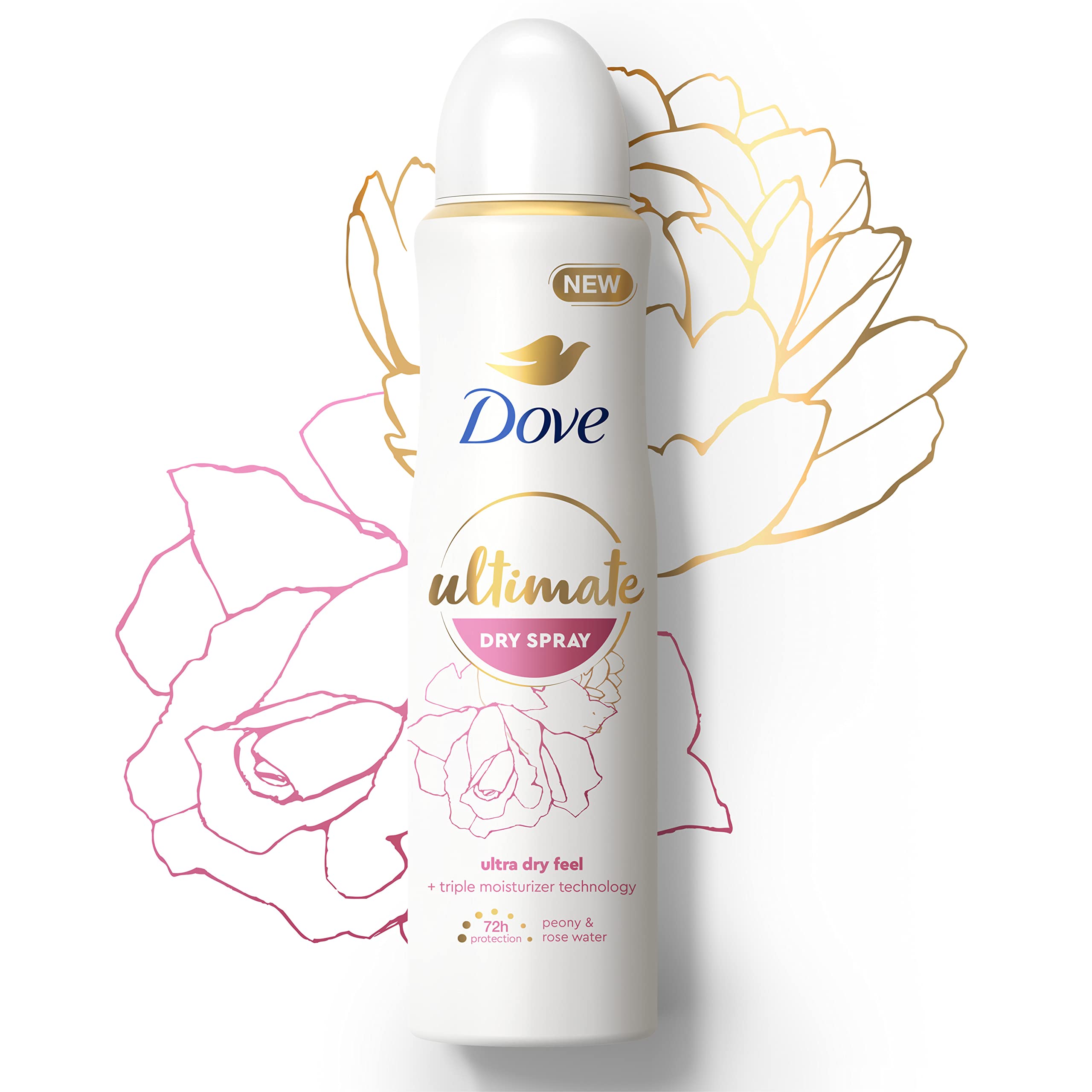 Dove Ultimate Dry Spray, dermatologiquement testé pour douceur cutanée.