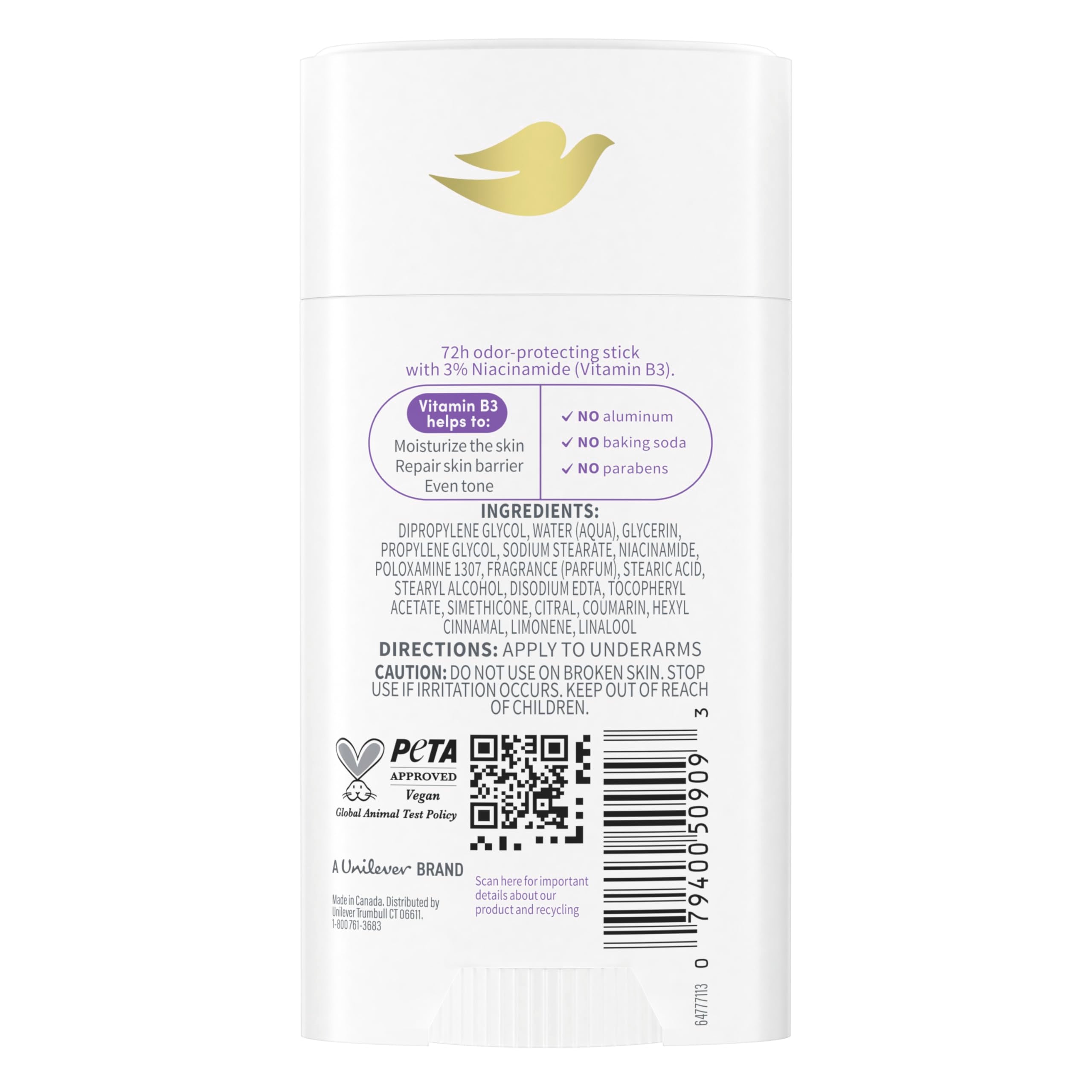 Texture invisible du Dove VitaminCare+ stick, sans traces visibles.